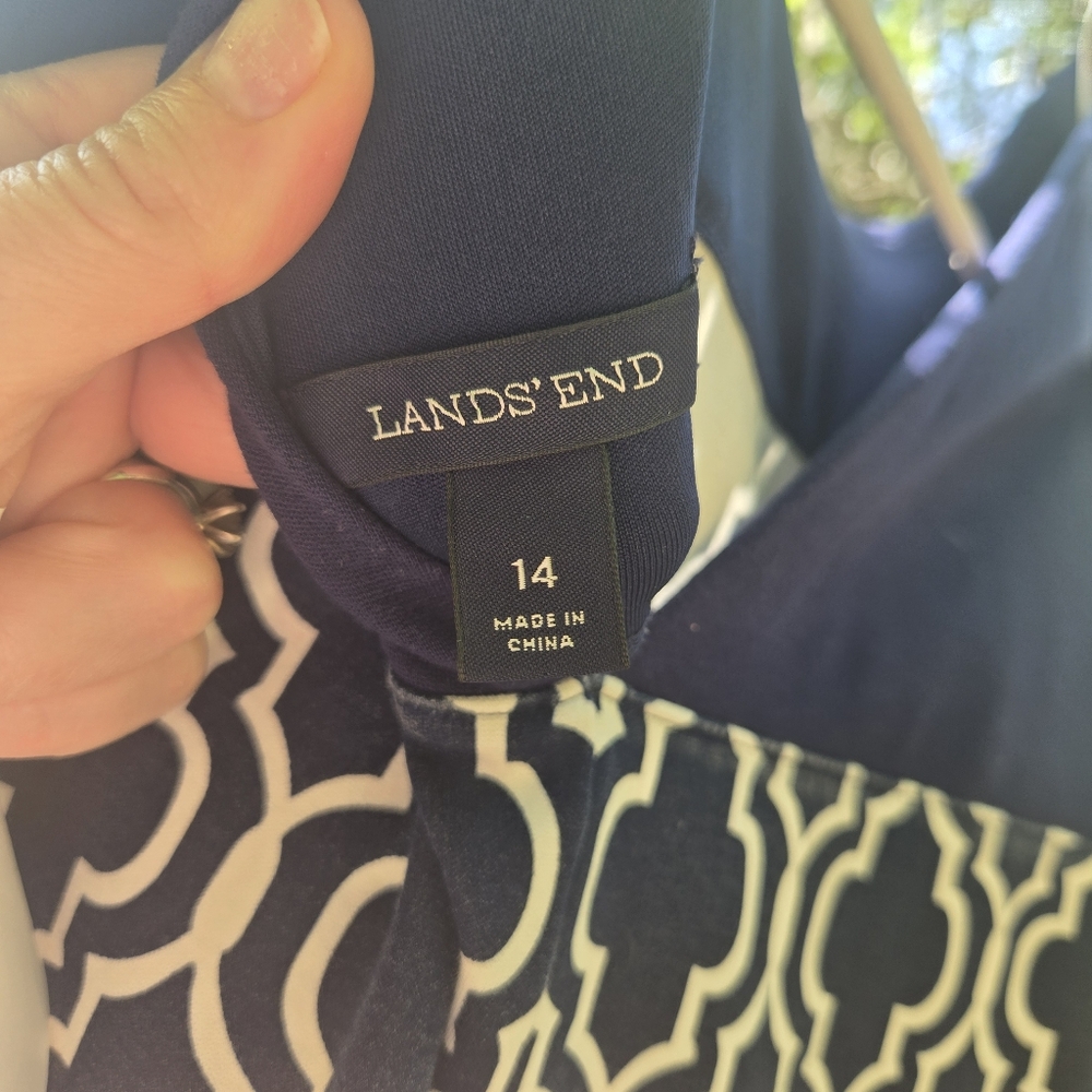 Lands End Blue And White Dress Sz 14 - Picture 7 of 10